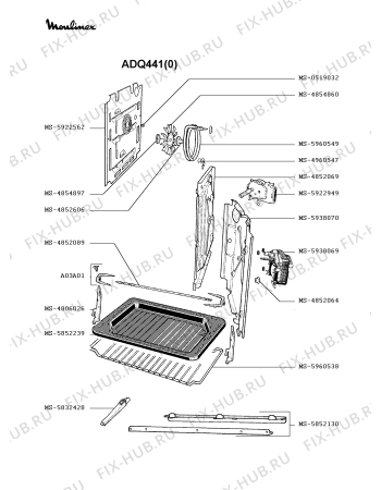Взрыв-схема плиты (духовки) Moulinex ADQ441(0) - Схема узла SP002123.2P2