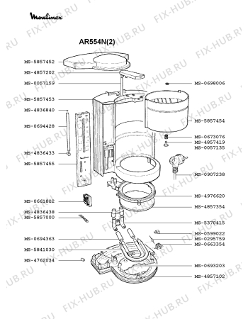 Взрыв-схема кофеварки (кофемашины) Moulinex AR554N(2) - Схема узла OP001669.2P2