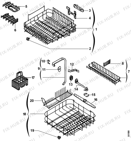 Взрыв-схема посудомоечной машины Arthurmartinelux ASI630B - Схема узла Baskets, tubes 061