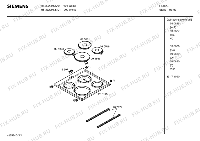 Схема №4 HS33229NN с изображением Инструкция по эксплуатации для плиты (духовки) Siemens 00590889