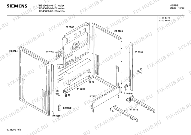 Схема №4 HL66121 с изображением Боковая часть корпуса для плиты (духовки) Bosch 00204699