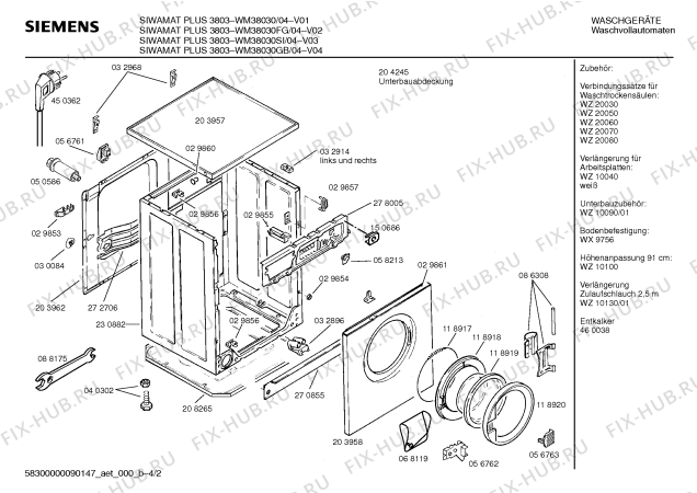 Схема №3 WM38630 SIWAMAT PLUS 3863 с изображением Крышка для стиральной машины Siemens 00069381