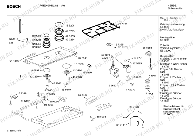 Схема №1 PGE365M с изображением Инструкция по эксплуатации для плиты (духовки) Bosch 00581525