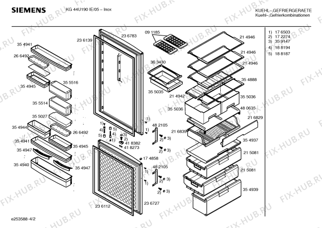 Схема №2 KG44U190IE с изображением Дверь для холодильника Siemens 00236783