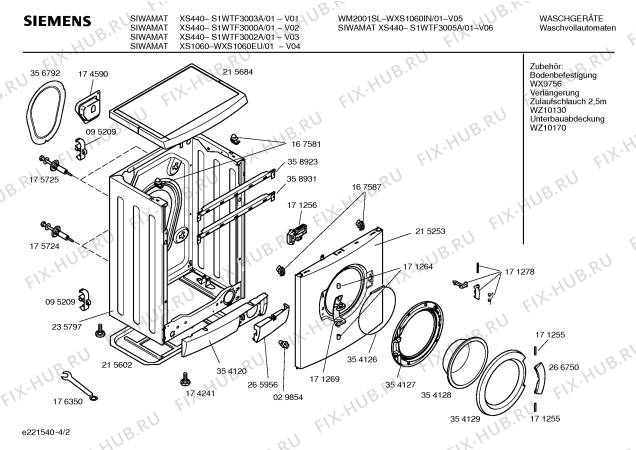Схема №3 WXS1060EU SIEMENS SIWAMAT XS1060 с изображением Инструкция по установке и эксплуатации для стиральной машины Siemens 00525736