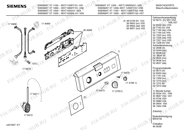 Схема №4 WXT1050NL SIWAMAT XT1050 с изображением Панель управления для стиралки Siemens 00359989