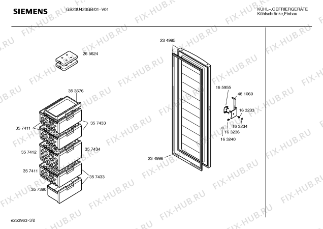 Взрыв-схема холодильника Siemens GS23U423GB - Схема узла 02