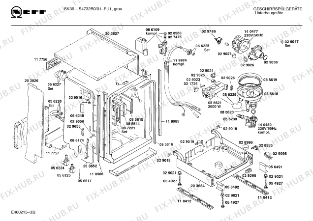 Взрыв-схема посудомоечной машины Neff S4732R0 SK 36 - Схема узла 02