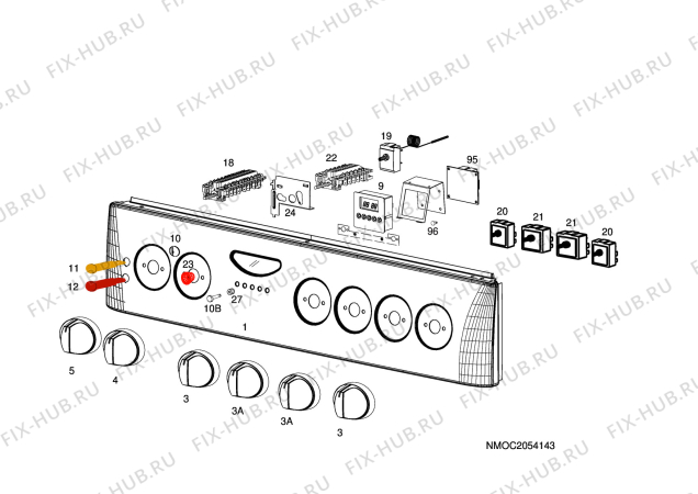 Взрыв-схема плиты (духовки) Husqvarna Electrolux QSG7055W - Схема узла H10 Control Panel