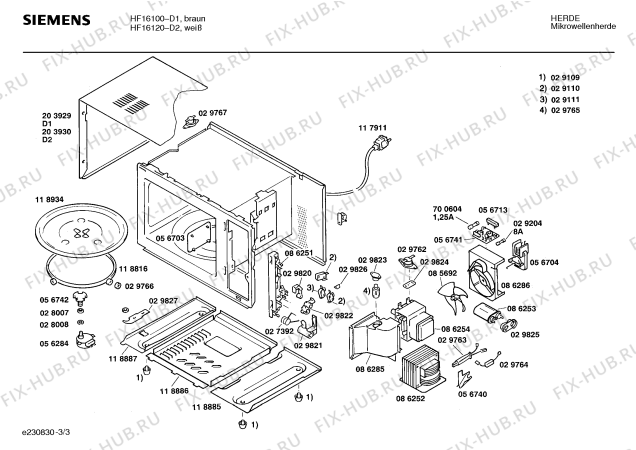 Взрыв-схема микроволновой печи Siemens HF16120 - Схема узла 03