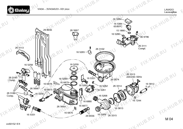 Взрыв-схема посудомоечной машины Balay 3VI434A VI434 - Схема узла 04