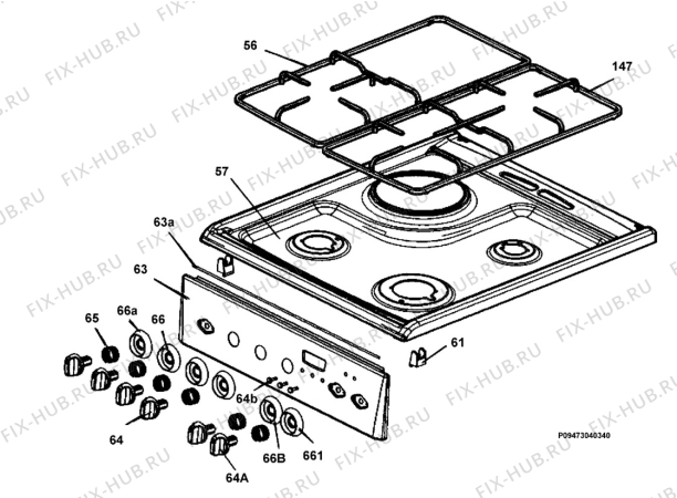 Взрыв-схема плиты (духовки) Electrolux EKM513502W - Схема узла Section 4