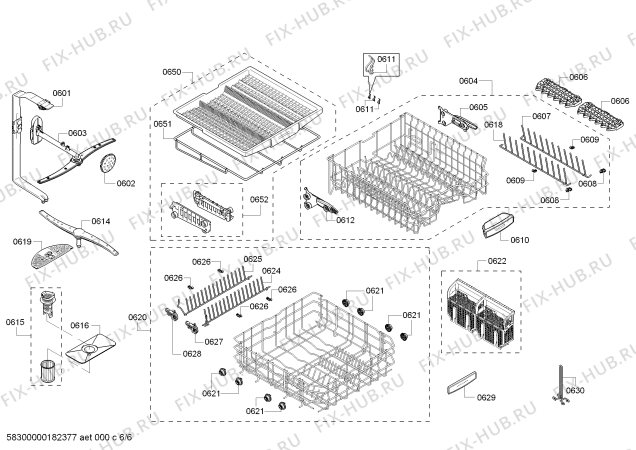 Взрыв-схема посудомоечной машины Bosch SHP68TL5UC SilencePlus 44 dBA - Схема узла 06