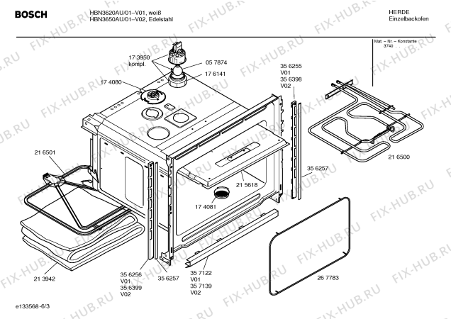 Схема №4 HBN3520GB с изображением Панель управления для плиты (духовки) Bosch 00359391