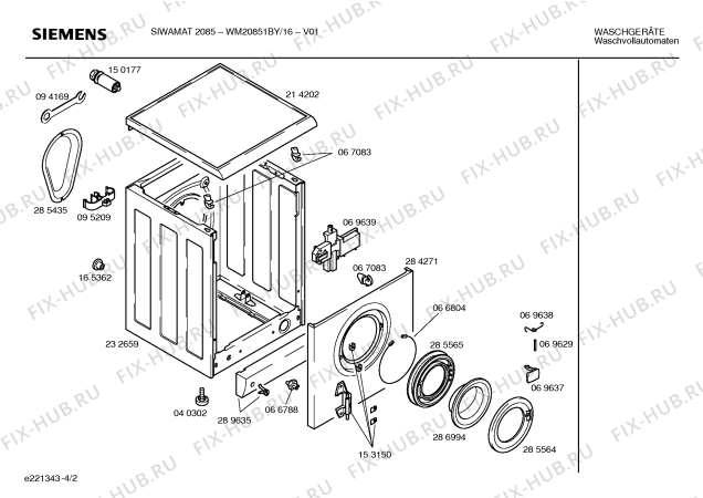 Взрыв-схема стиральной машины Siemens WM20851BY WM20851 - Схема узла 02