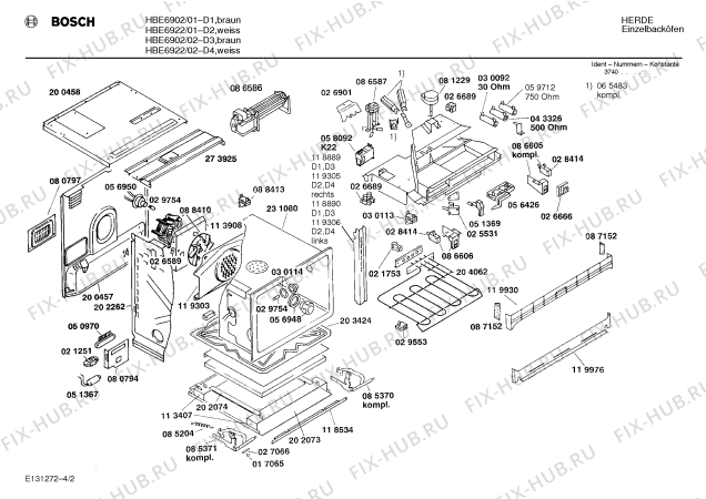 Взрыв-схема плиты (духовки) Bosch HBE6902 - Схема узла 02