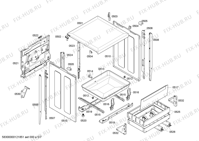 Взрыв-схема плиты (духовки) Bosch HLN653420F - Схема узла 05