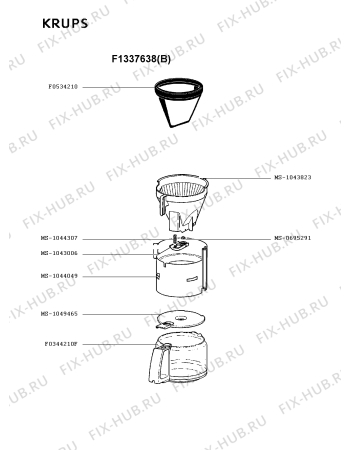 Взрыв-схема кофеварки (кофемашины) Krups F1337638(B) - Схема узла MP001463.8P2