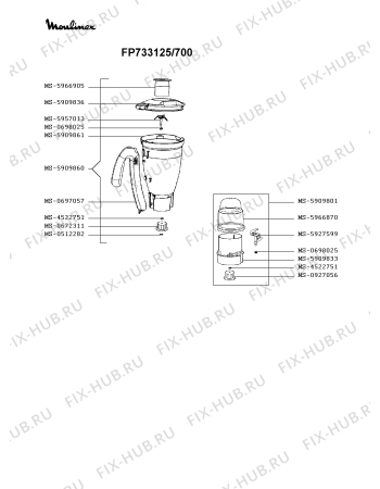 Взрыв-схема кухонного комбайна Moulinex FP733125/700 - Схема узла HP005736.5P2