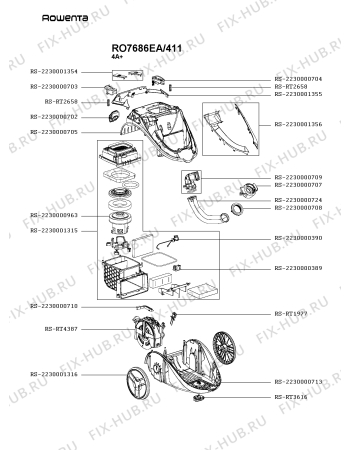 Взрыв-схема пылесоса Rowenta RO7686EA/411 - Схема узла OP005906.4P2