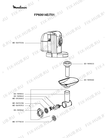 Взрыв-схема кухонного комбайна Moulinex FP60614E/701 - Схема узла 4P003528.4P4