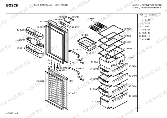Схема №4 KGU32163GB с изображением Дверь морозильной камеры для холодильной камеры Bosch 00240751