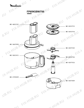 Взрыв-схема кухонного комбайна Moulinex FP659GBM/700 - Схема узла 1P004028.5P2