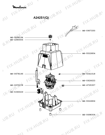 Взрыв-схема блендера (миксера) Moulinex A242S1(Q) - Схема узла KP002536.4P2