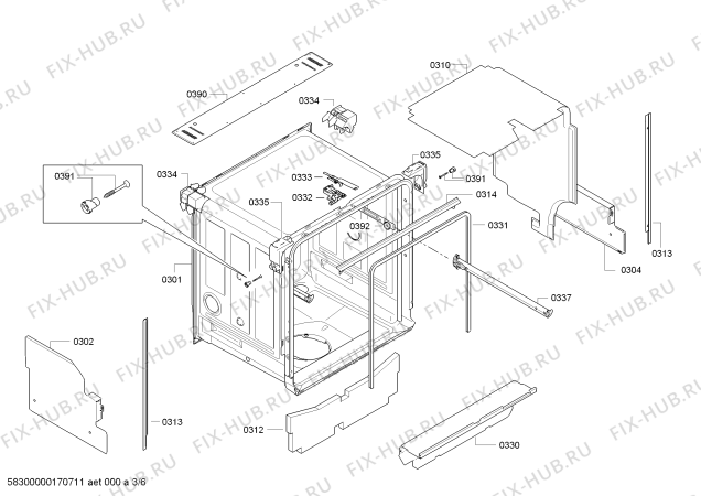 Взрыв-схема посудомоечной машины Bosch SMV50M80EU, Silence Plus - TP3 - Схема узла 03