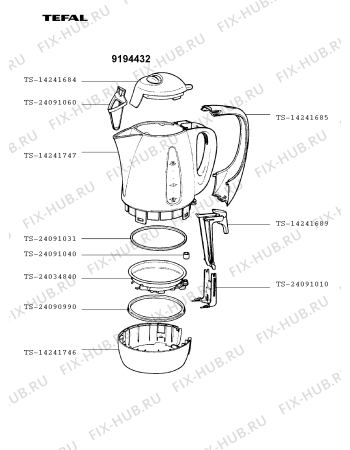 Взрыв-схема чайника (термопота) Tefal 9194432 - Схема узла AP002675.8P2