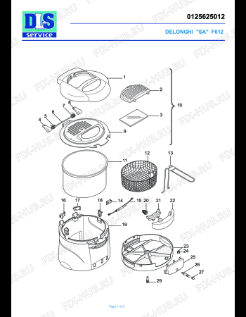 Схема №1 F 612 с изображением Обшивка для электротостера DELONGHI 5925110600