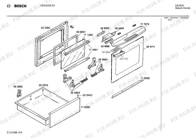 Взрыв-схема плиты (духовки) Bosch HES522E - Схема узла 05