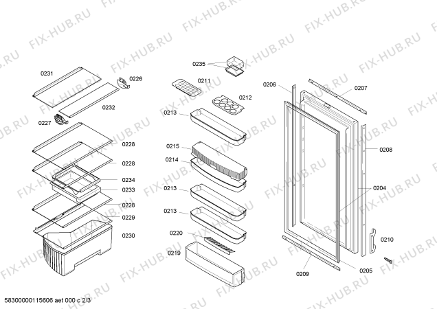 Схема №2 K3664X8 с изображением Внешняя дверь для холодильника Bosch 00243915