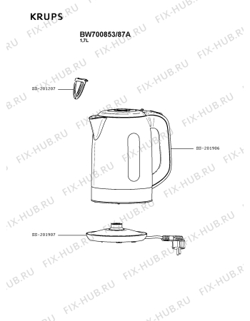 Схема №1 BW700853/87A с изображением Часть корпуса для чайника (термопота) Krups SS-201906