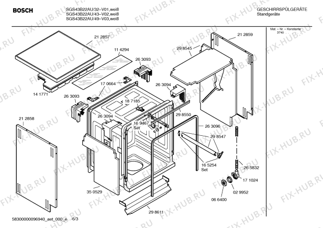 Взрыв-схема посудомоечной машины Bosch SGS43B22AU Special Edition - Схема узла 03