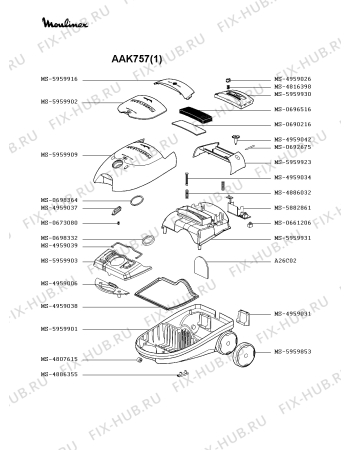 Взрыв-схема пылесоса Moulinex AAK757(1) - Схема узла JP002385.1P2