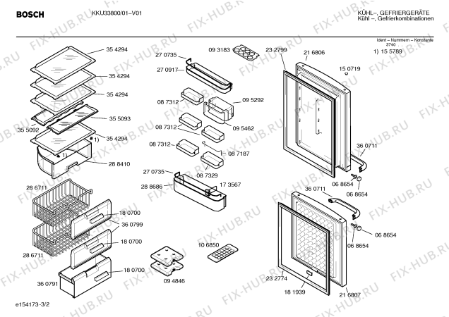 Схема №3 KKU3302IE с изображением Дверь для холодильной камеры Bosch 00216807