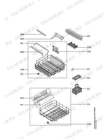 Взрыв-схема посудомоечной машины Electrolux ESU6223X - Схема узла Baskets, tubes 061