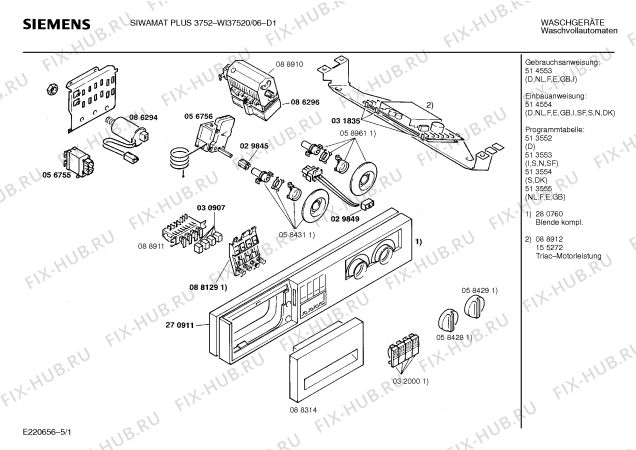 Схема №4 WI37520 SIWAMAT PLUS 3752 с изображением Панель управления для стиралки Siemens 00280760