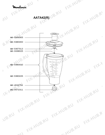 Взрыв-схема кухонного комбайна Moulinex AATA42(R) - Схема узла MP000405.4P2