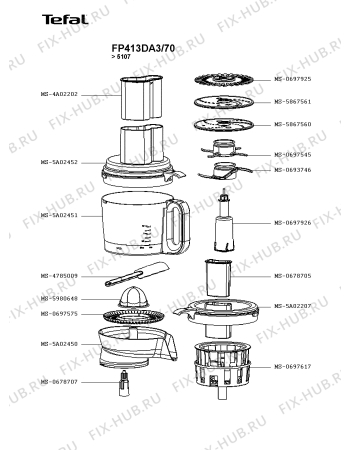 Взрыв-схема кухонного комбайна Tefal FP413DA3/70 - Схема узла 0P003358.8P2