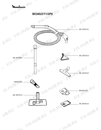 Взрыв-схема пылесоса Moulinex MO4023T1/3P0 - Схема узла 5P003200.9P2