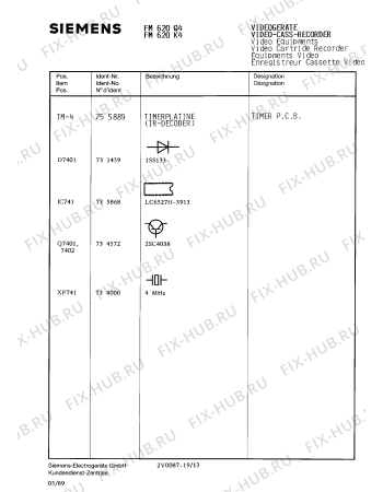 Схема №19 FM620K4 с изображением Инструкция по эксплуатации для видеоаппаратуры Siemens 00530559