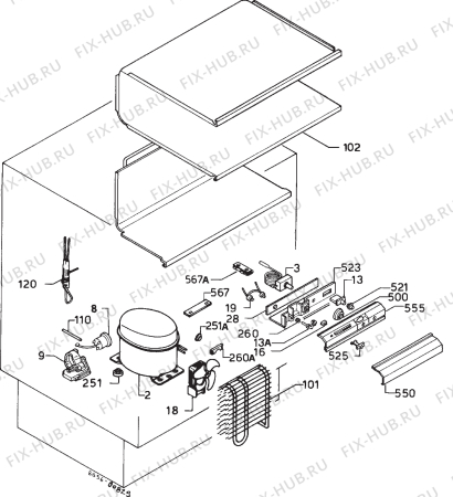 Взрыв-схема холодильника Electrolux EU1221U - Схема узла Cooling system 017