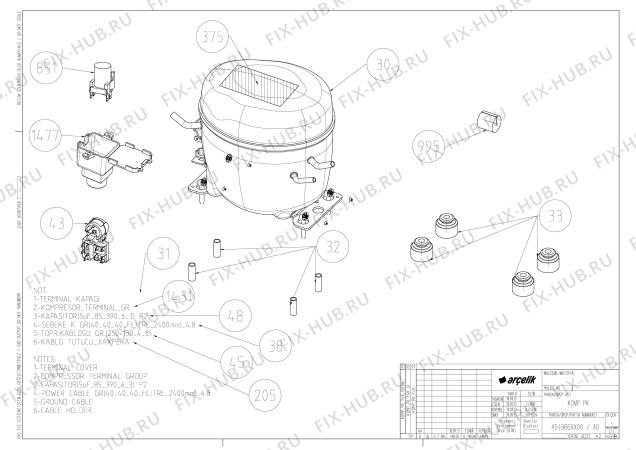 Взрыв-схема холодильника Beko GNE114780X (7275448792) - COMPRESOR_ASSY