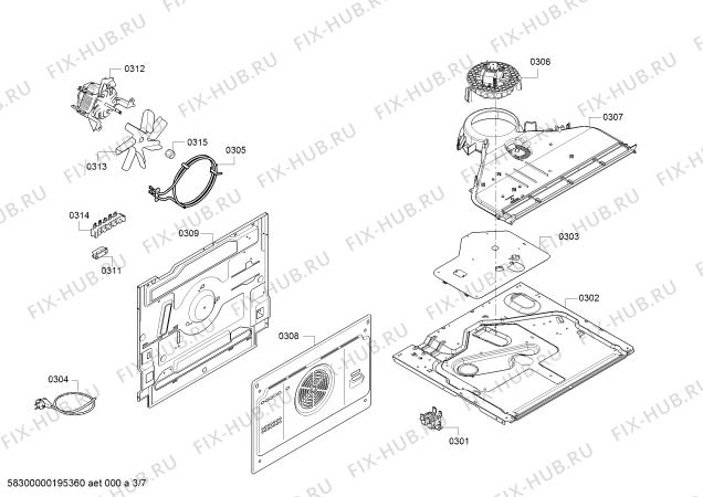 Взрыв-схема плиты (духовки) Siemens HX523210T - Схема узла 03