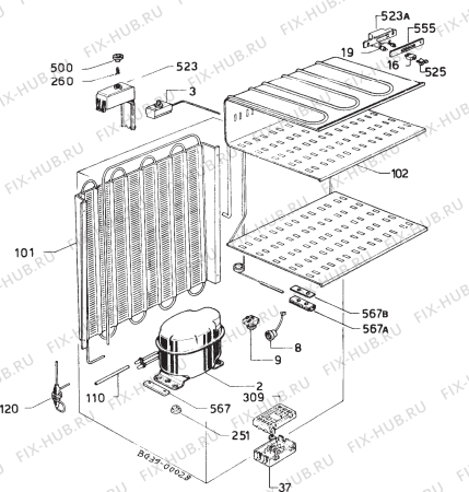 Взрыв-схема холодильника Marijnen MV1125H - Схема узла Refrigerator cooling system