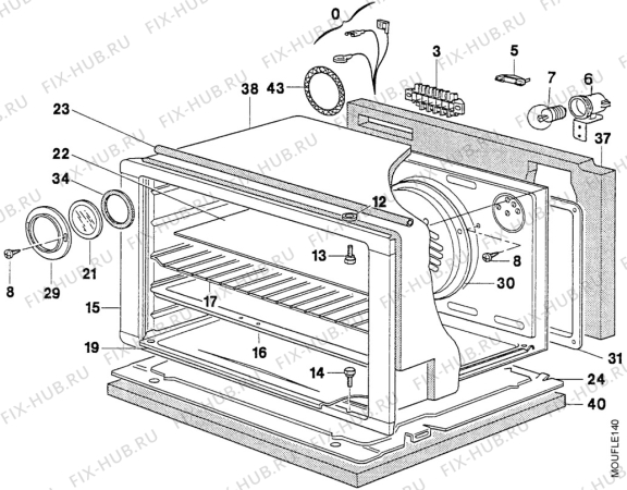 Взрыв-схема плиты (духовки) Electrolux EK6484/2 - Схема узла Oven body