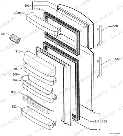 Взрыв-схема холодильника Rex Electrolux RND42353X - Схема узла Door 003