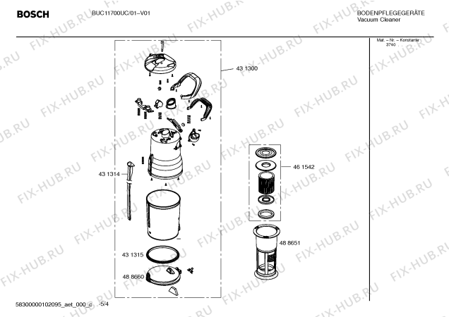 Схема №5 BUC11700UC с изображением Крышка для пылесоса Bosch 00489038